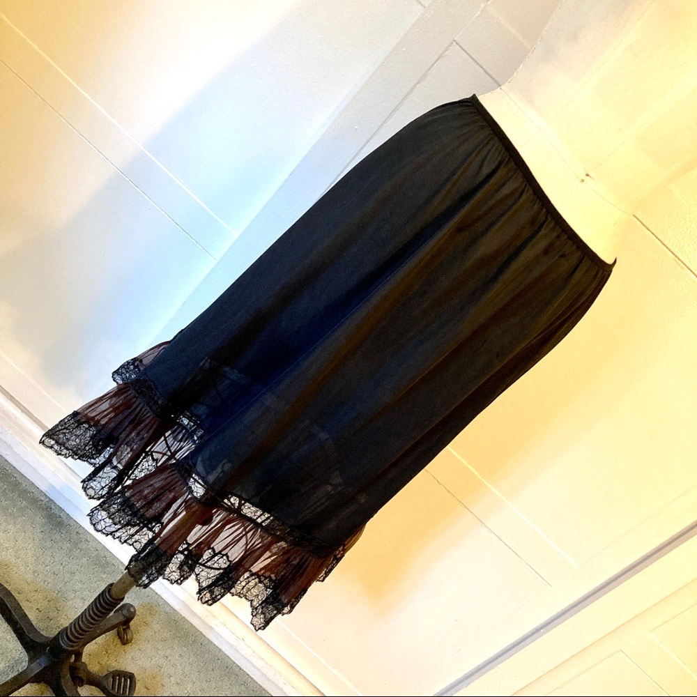 Black vintage slip with pleated lace trim